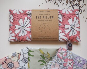 Floral Print Aromatherapy Eye Pillow with Lavender and Flax Seed for Yoga Pilates Relaxation, Handmade in the UK