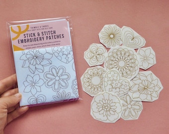 Flower Power Stick and Stitch Embroidery Patches, Bright floral DIY designs, Beginner friendly sewing Patterns, Sustainable craft gift