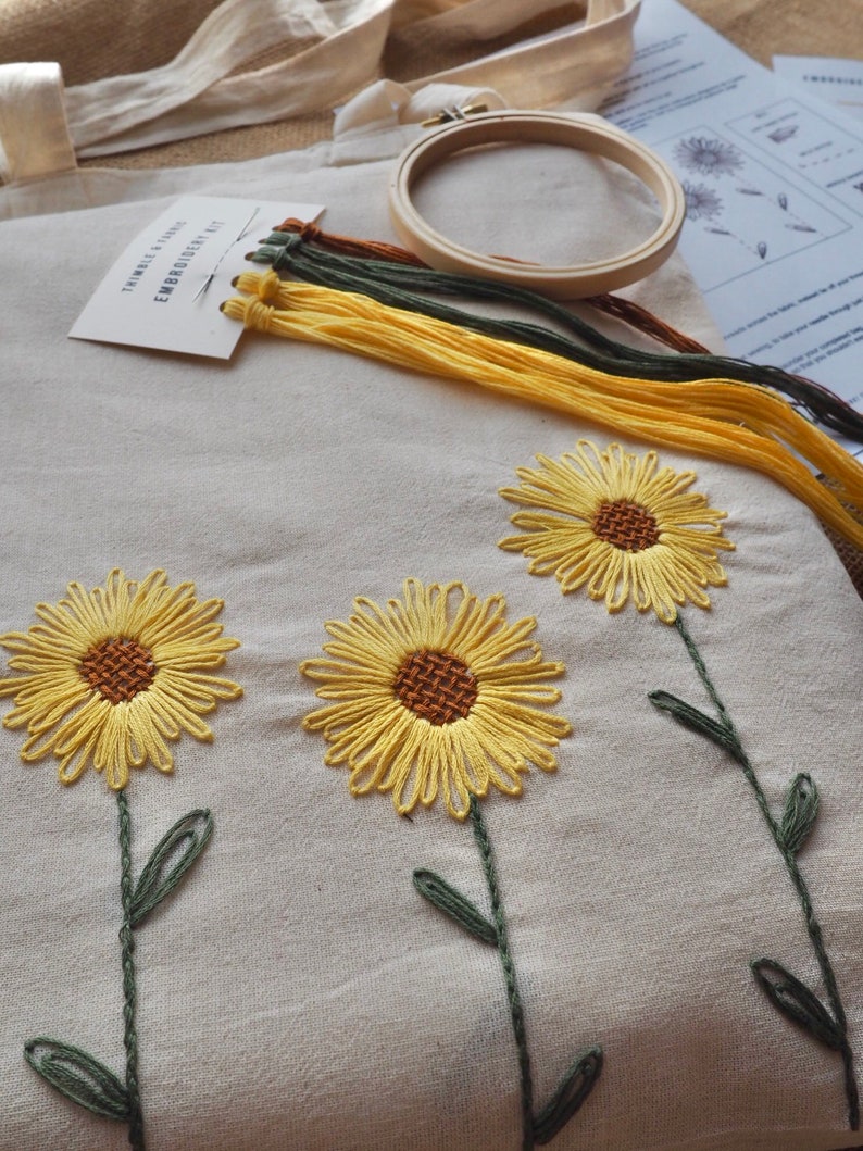 Sunflower Tote Bag DIY Complete Hand Embroidery Kit / Reusable Etsy