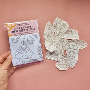 Retro Stick and Stitch Embroidery Patches, Fun sewing gift, Visible mending designs, Easy DIY embroidery for clothes & accessories