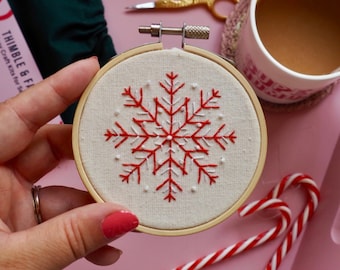 Snowflake Mini Embroidery Kit, Easy craft for beginners, DIY Christmas decorations, Sewing starter kit, Long distance date night activity