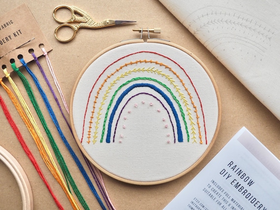 Rainbow Embroidery Kit, Stitch sampler, Sewing starter kit gift, Mindfulness activities