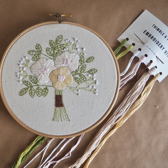 Bouquet Complete Hand Embroidery Kit / for Beginners, Kids & Adults / Hoop Art Kit / Craft Kit Gift