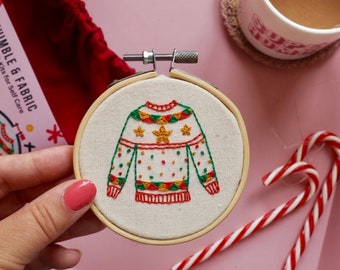 Ugly Sweater Mini Embroidery Kit, Easy craft kit for beginners, DIY Christmas decorations, Sewing gift, Embroidery pattern