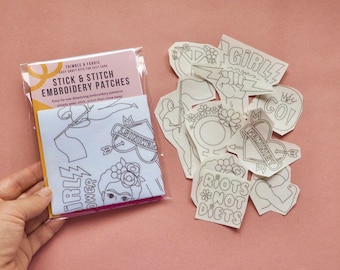 Feminist stick and stitch embroidery patches, Girl Power embroidery designs, Beginner friendly craft gift, Visible mending patches