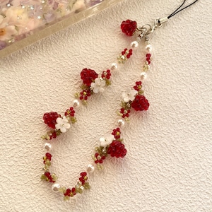 Correa para teléfono súper linda con frambuesas y cuentas