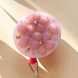 Handmade cherry blossom flowers badge reel