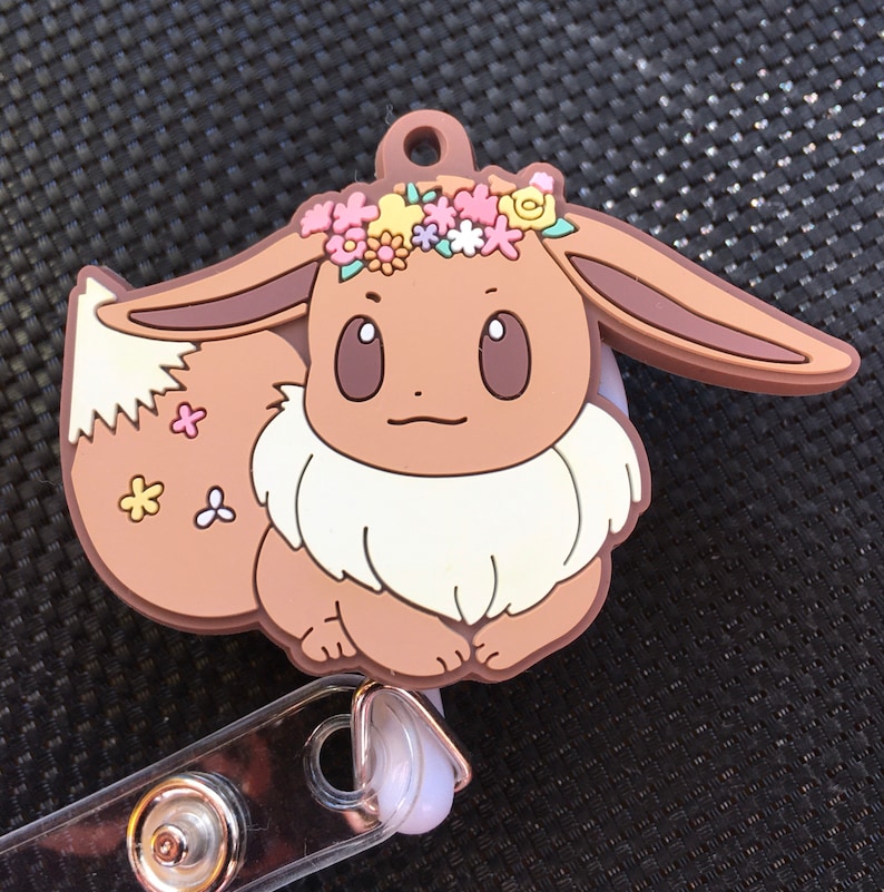 Anime Silicone Badge Reel - Flower Crown Eevee, Kawaii Manga