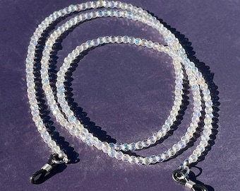 Perline di vetro sfaccettate, catena di vetro, cinturino per occhiali da vista, cinturino per occhiali da sole, fermaglio per occhiali, porta catenella per occhiali