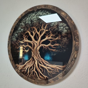Tree of Life UV Printed Round Tempered Glass, Wall Decor Home Decor, Housewarming Gift, Wall Hangings, Large Wall Art, Round Wall Decor