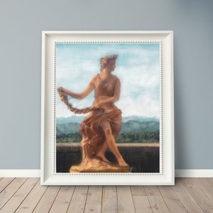Terra Cotta Statue auf Biltmore Estate / Asheville, NC Blue Ridge Mts / Mt Pisgah Classica Sculpure Print / warm orange, Blaublau, grau grün