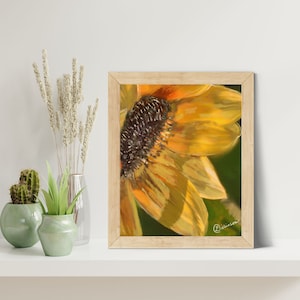 Cheerful Sunflower Drawing/ Original Digital Art of Sunflower Shining in the Light/ Wall Art Print/ Giclee Art