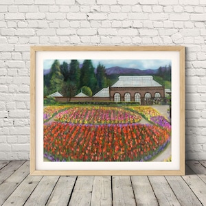 Konservatorium im Biltmore Estate in Asheville NC/Original Kunstdruck / digitale Zeichnung von Blumen Tulpen Azalea/Wald-Trail-Kunst