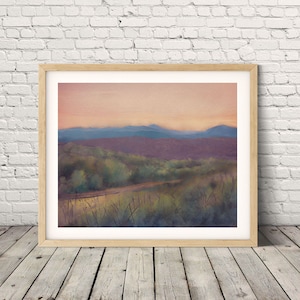 Blick auf Weinberg auf Biltmore Estate / Original digitale Illustration / Zeichnung von Sonnenuntergang in Blue Ridge Mountains / Asheville, NC