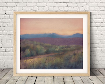 Vista del vigneto di Biltmore Estate/ Illustrazione digitale originale/ Disegno del tramonto sulle Blue Ridge Mountains/ Asheville, NC