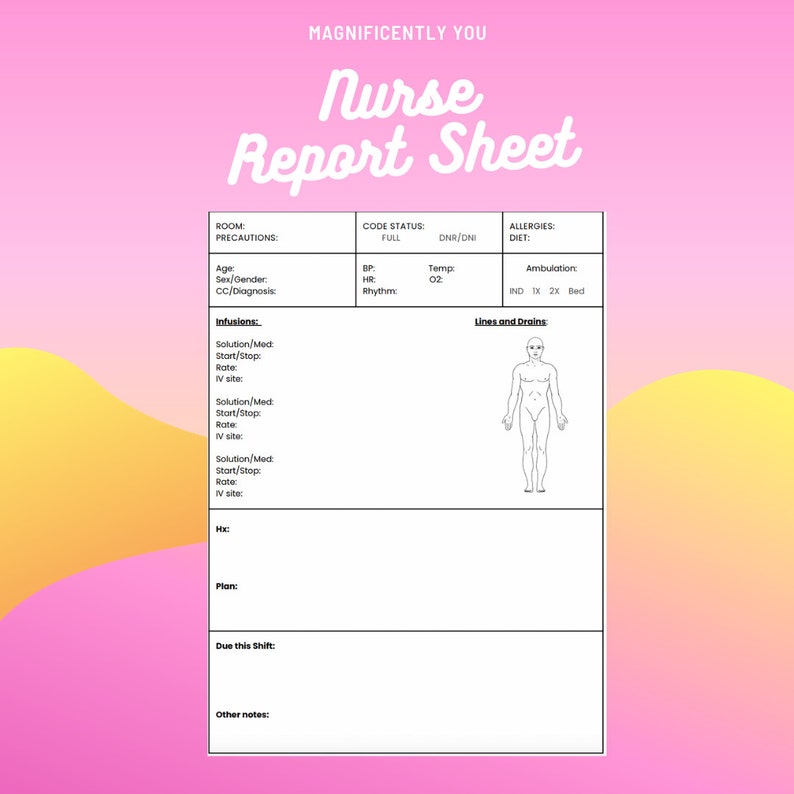 Nursing Report Sheet; Patient Report Sheet - Etsy