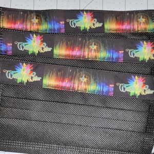 Tinkerbell, World of Color Disposable Disney Face Mask with grosgrain ribbon.