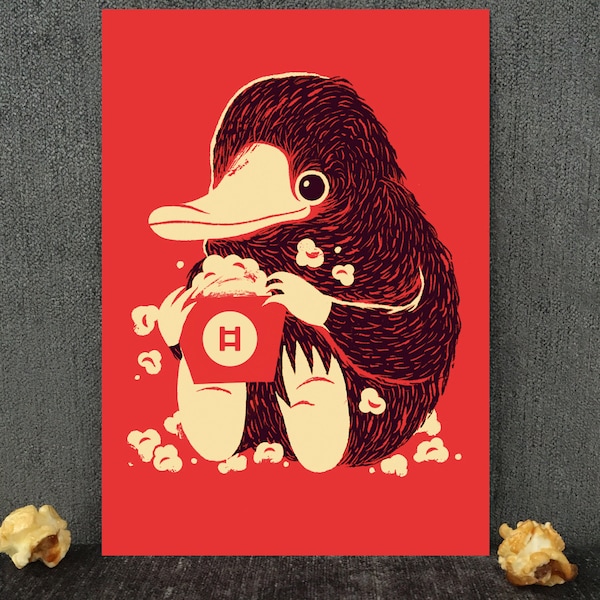 Postkarte A6 Niffler Kino Popcorn