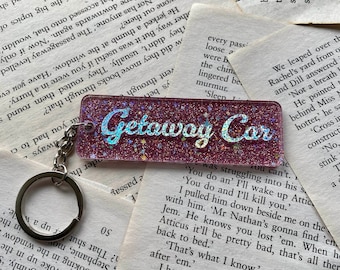 Taylor Swift Keychain, Getaway Car acrylic glitter keychain inspired by reputation