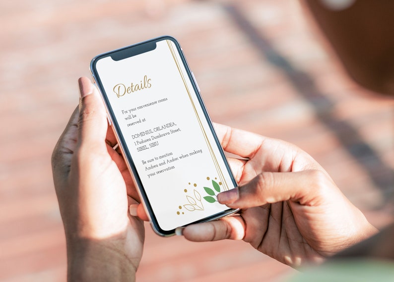 Smartphone Invitation ANDREA Download Instant JPG Digital Template |Wedding Details Evite Greenery Details Electronic Card