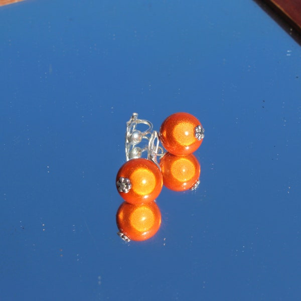 Clips boucles d'oreilles Orange perles magiques sur clips argentés
