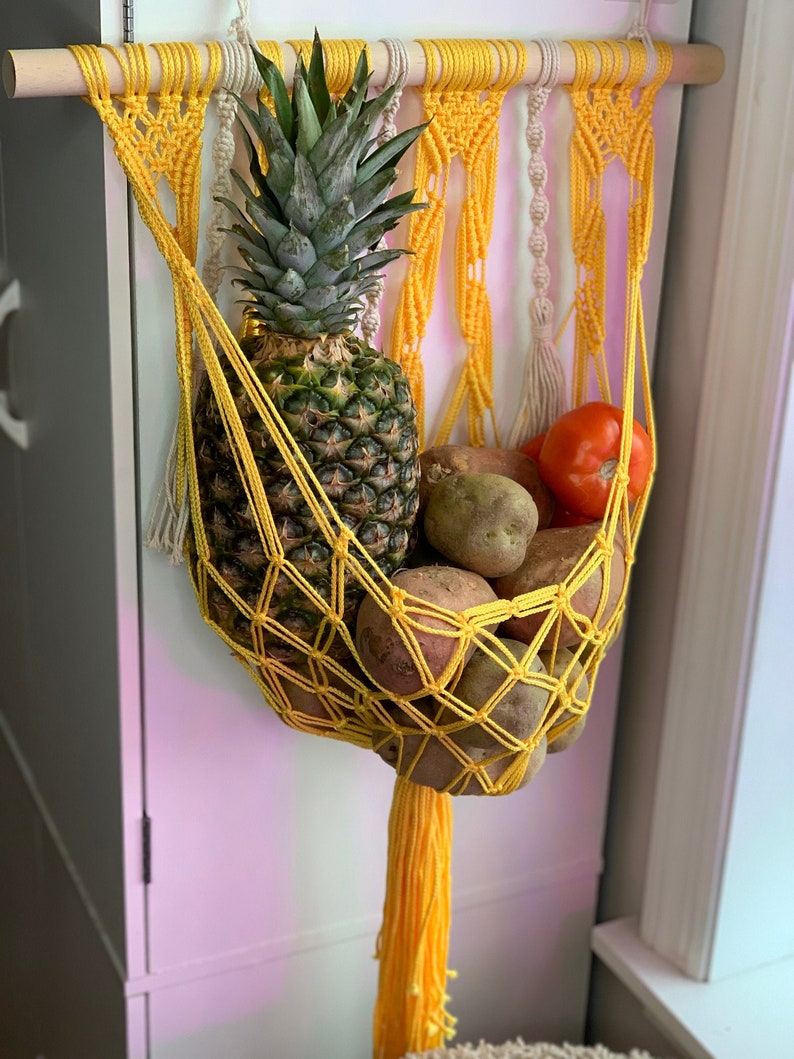 macrame hanging toy basket