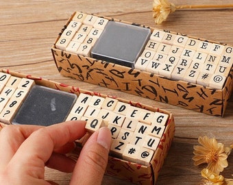 40 Piece Vintage Alphabet Stamp Set with Black Ink Pad for Card Making, Planning & Scrapbooking