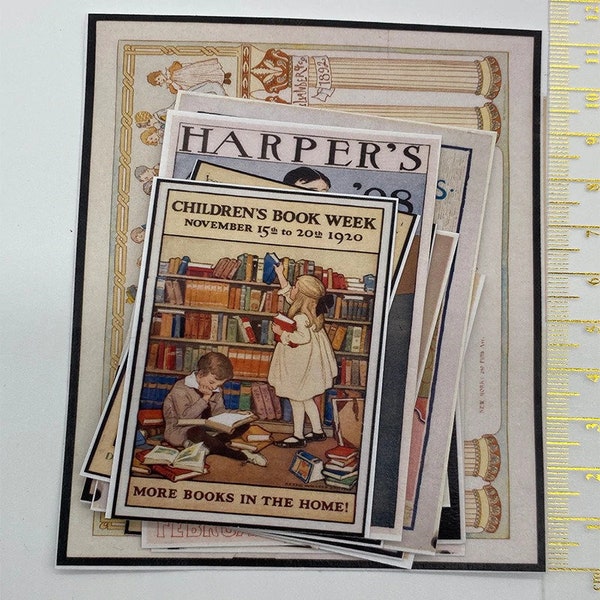 14 Vintage Buch Cover Junk Journal Papier Pack Ephemera Kit Scrapbooking Paper Kit Alte Buchseiten