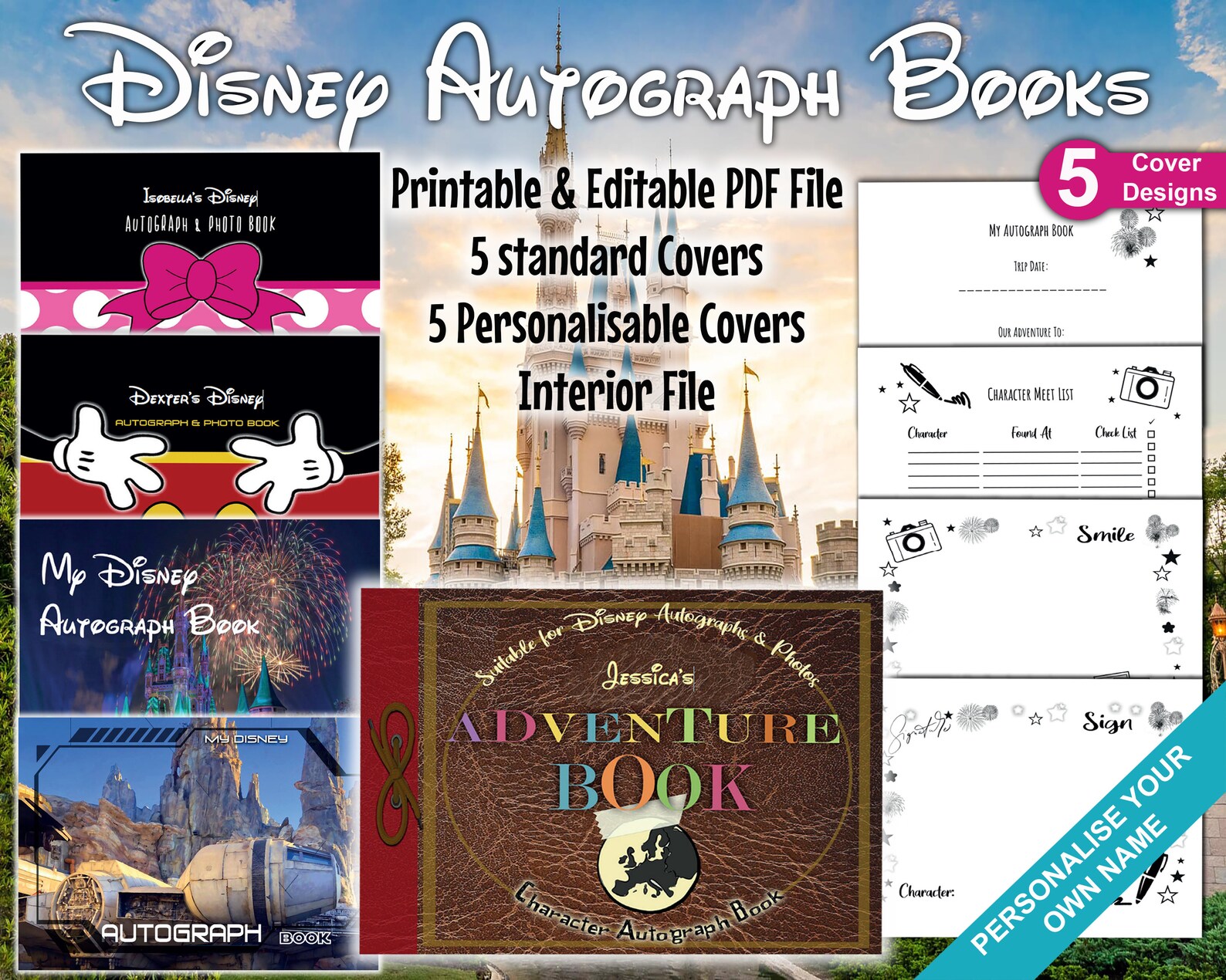 Disney Character Autograph Book Printable 5 Plain Cover - Etsy Singapore