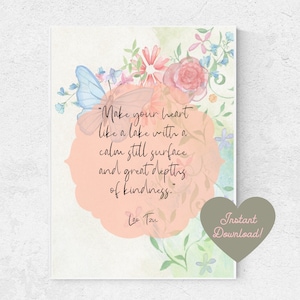 Make Your Heart Like A Lake Lao Tzu Quote Digital Art Printable Instant Download