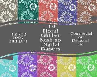 Floral Glitter Mash-up Digital Paper 12 x 12 JPEG 300 DPI