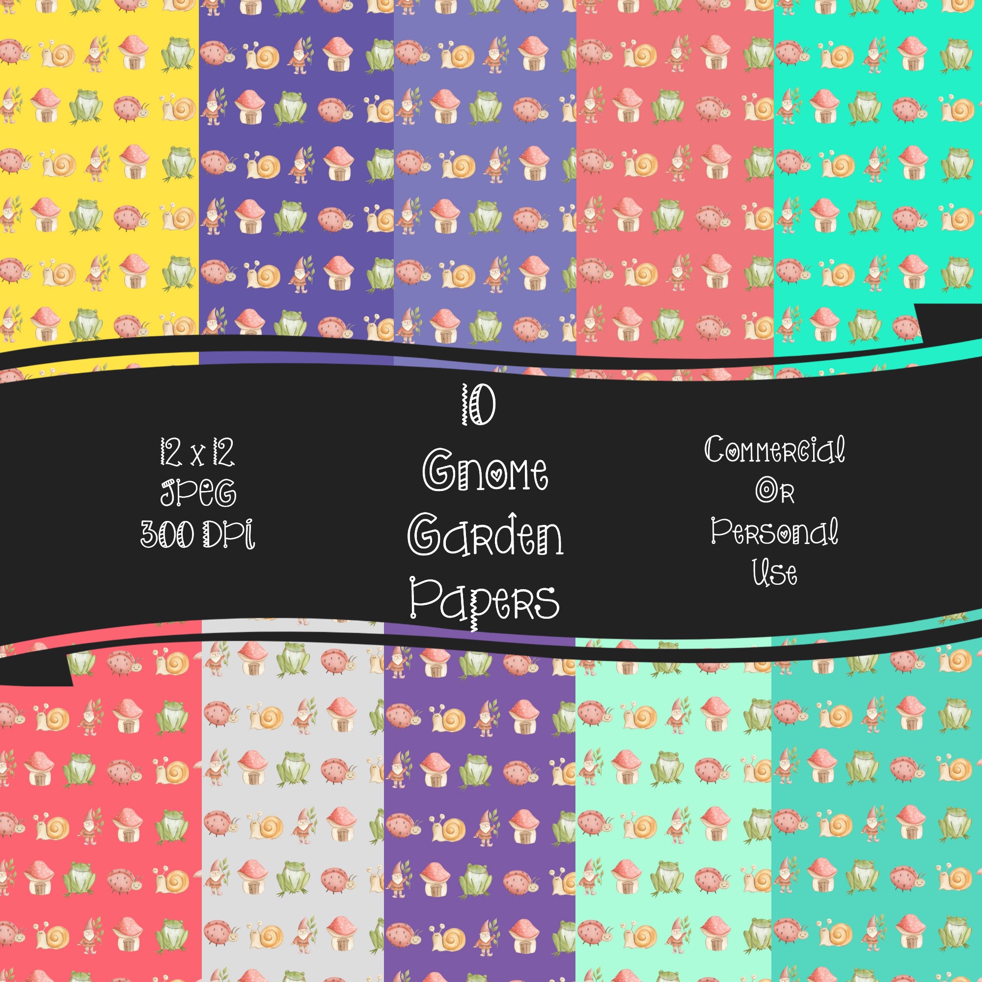 Gnome Garden Digital Craft Papers Instant Download 12 x 12 JPEG 300 DPI Commercial Or Personal Use