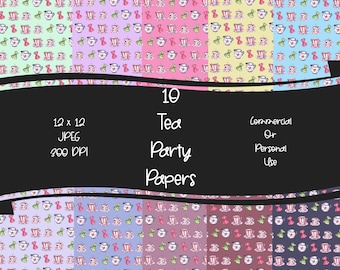 Tea Party Digital Craft Papers Instant Download 12 x 12 JPEG 300 DPI Commercial Or Personal Use