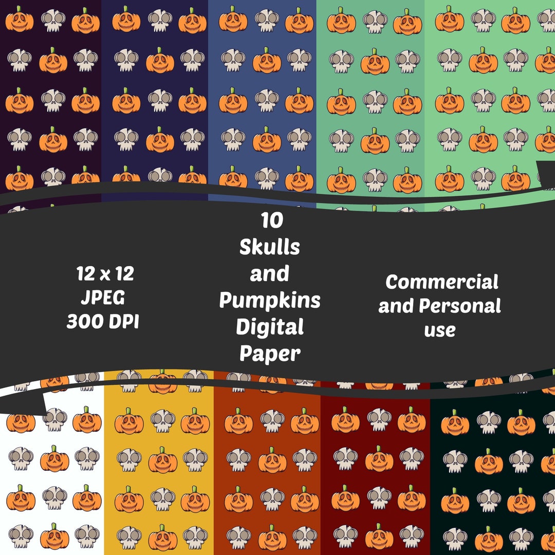 Skulls and Pumpkins Halloween Digital Paper Instant Download 12 X 12 ...
