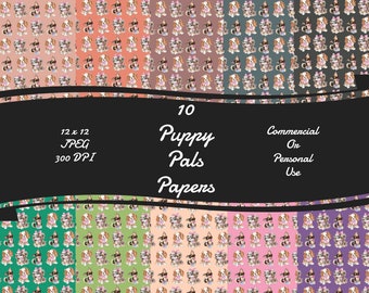 Puppy Pals Digital Craft Papers Instant Download 12 x 12 JPEG 300 DPI Commercial Or Personal Use