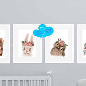 Four Friends Bunny Squirrel Owl and Hedgehog / Nursery / Kids