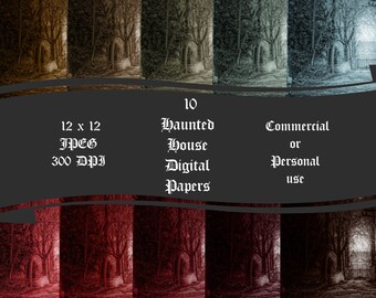 Haunted House Halloween Digital Paper Instant Download 12 x 12 JPEG Commercial or Personal use
