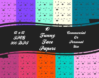 Funny Face Digital Craft Paper Instant Download 10 Pack / Scrapbook