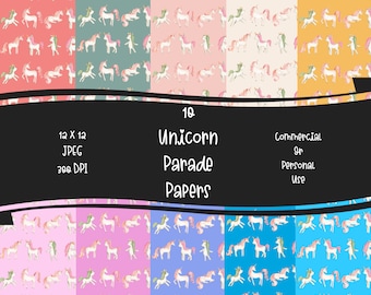 Unicorn Parade Digital Craft Paper Instant Download 12 x 12 JPEG 300 DPI Commercial Or Personal Use