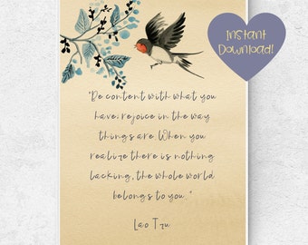 Be Content Lao Tzu Quote Digital Art Printable Instant Download