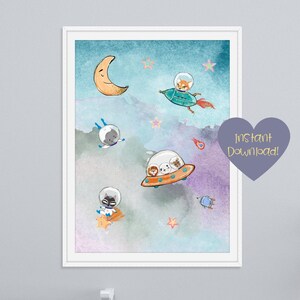 Space Kids Two Nursery / Kids Digital Art Printable Instant Download