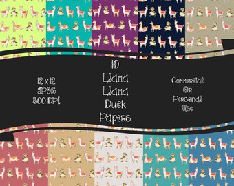 Llama, Llama, Duck Digital Craft Papers Instant Download 12 x 12 JPEG 300 DPI Commercial Or Personal Use