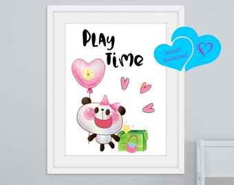Play Time Girl Digital Art printable Instant Download / Kids / Nursery