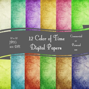 The Color of Time Digital Craft Paper 12x12 Commercial and Personal use
