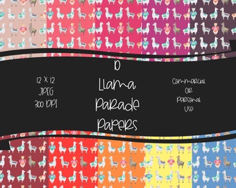 Llama Parade Digital Craft Papers Instant Download 12 x 12 JPEG 300 DPI Commercial Or Personal Use