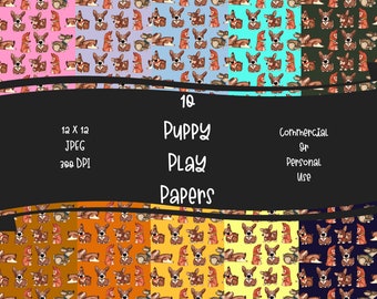 Puppy Play Digital Craft Papers Instant Download 12 x 12 JPEG 300 DPI Commercial Or Personal Use