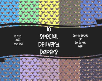 Special Delivery Digital Craft Papers Instant Download 12 x 12 JPEG 300 DPI Commercial Or Personal Use