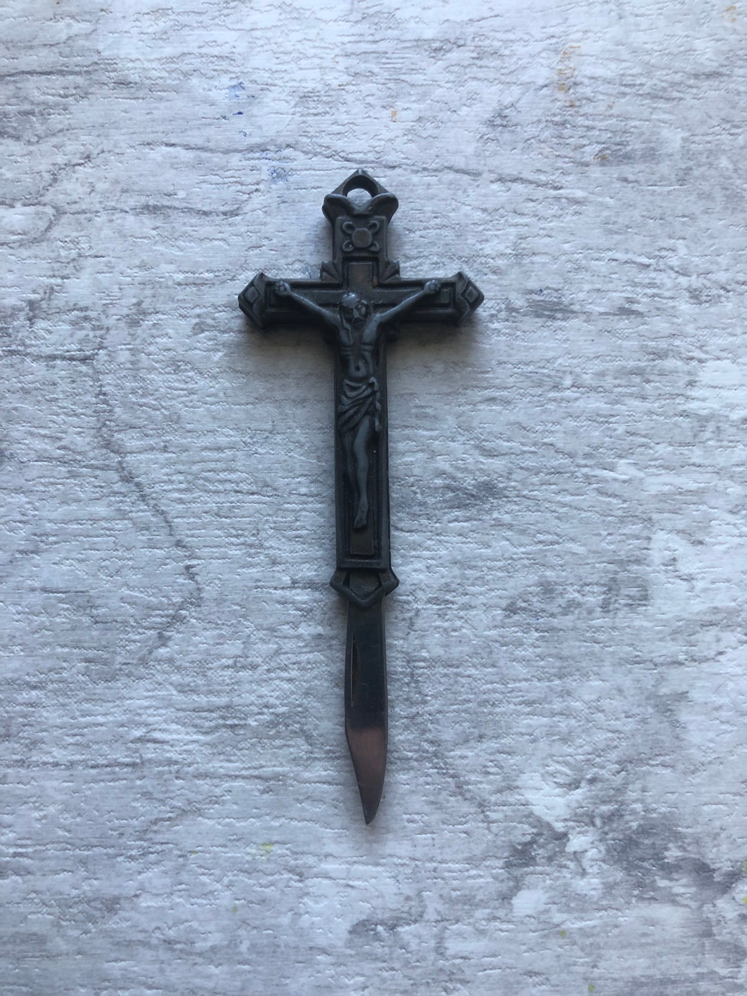 Vintage Folding Religious Knife Cross Crucifix Charm Necklace Etsy