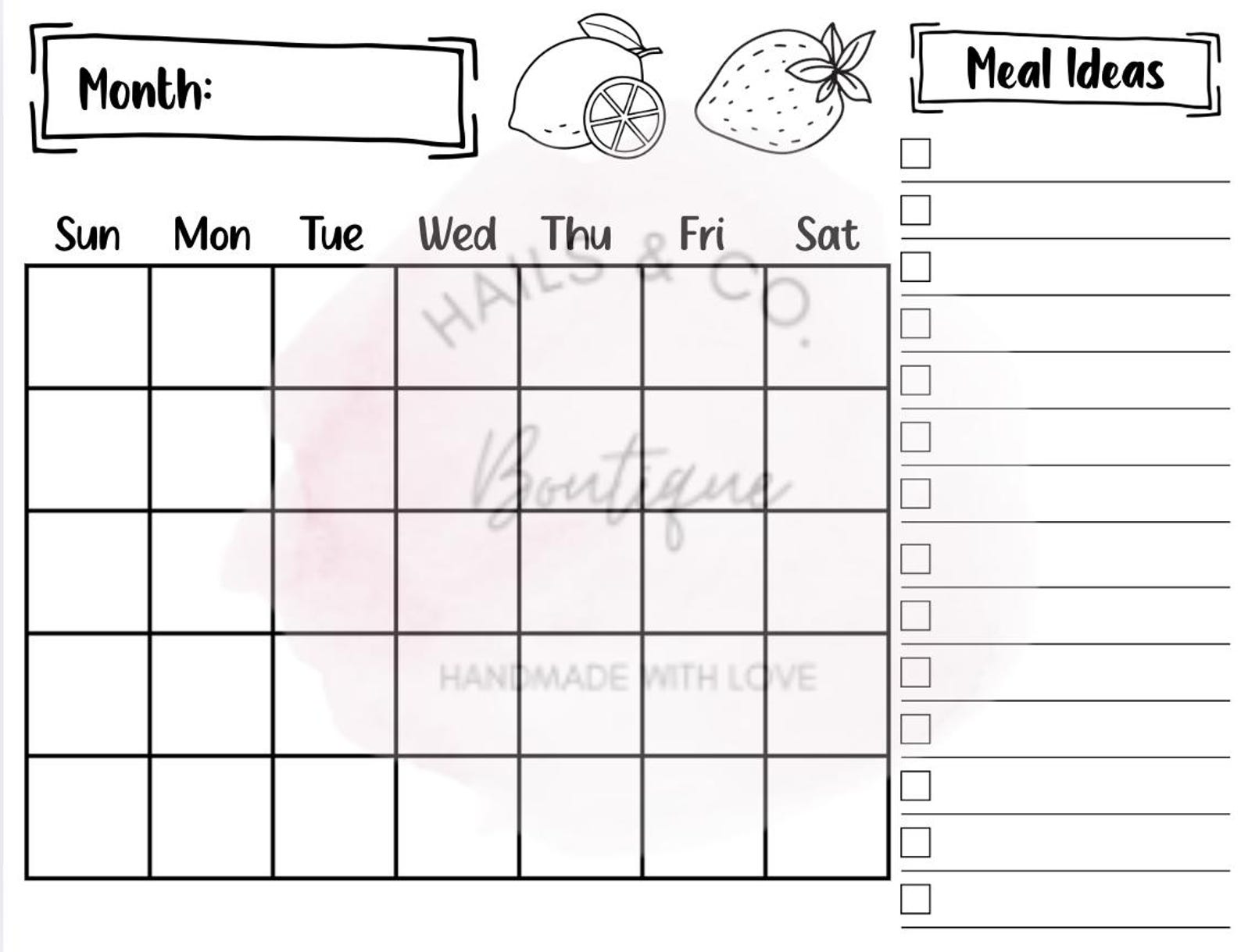Monthly Meal Planner, Digital Download, Printable Month Meal Planner ...