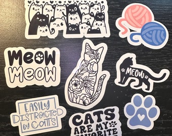 Cat Themed Sticker Pack, Cat Lover Gifts, Cat Water Bottle Sticker, Cat Sticker Pack, Cute Cat Stickers, Cat Laptop Stickers